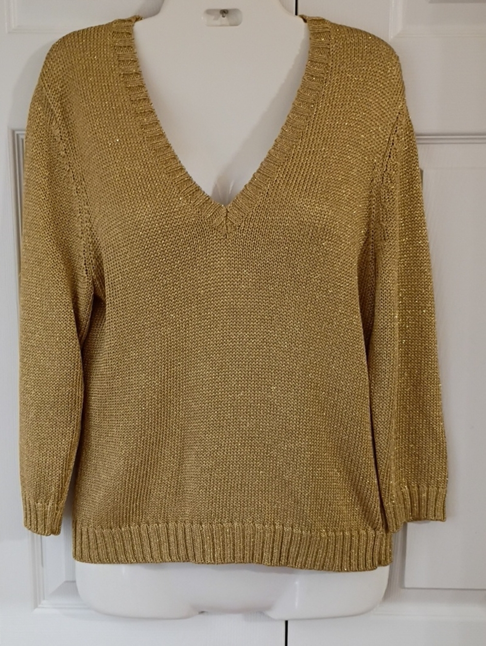 Lauren Ralph Lauren Petite L Metallic Gold V-Neck Sweater